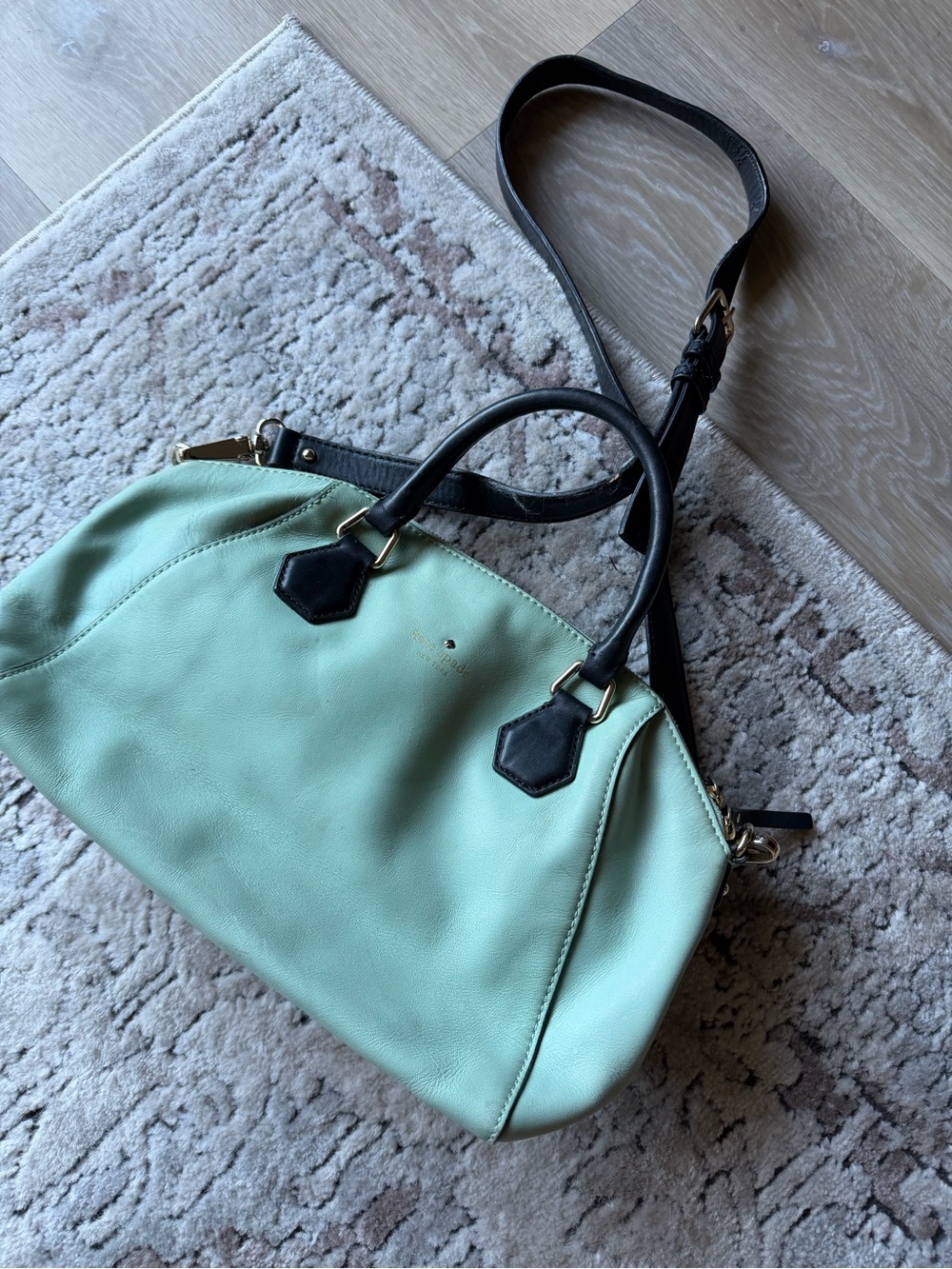 kate spade Mint Leather Crossbody Satchel with Black Handles
